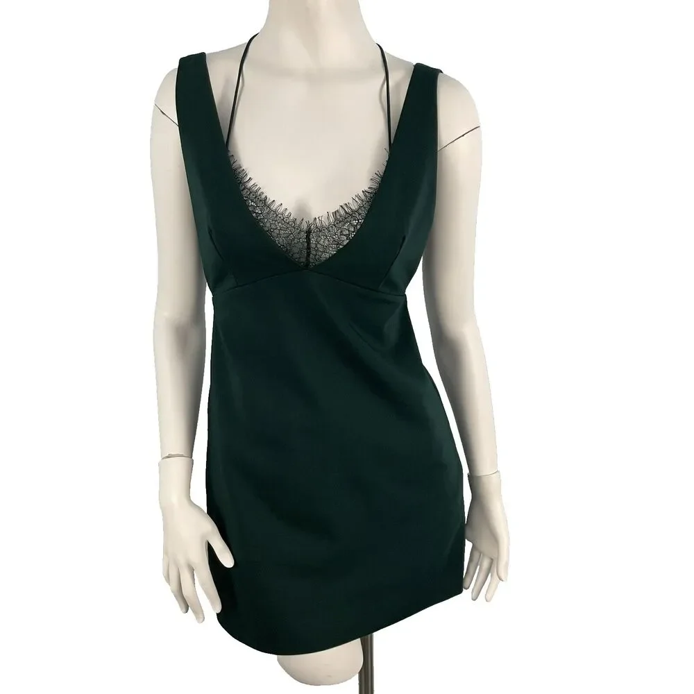 Zara Lace Strappy Cocktail Sexy Holiday Party Mini Dress‎ Small Dark Green